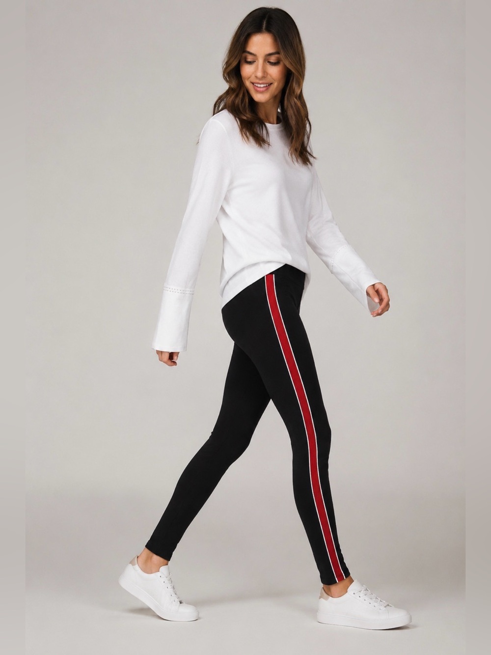 H&M Divided Black Skinny Leggings Red White Side Stripe Pants Size Large